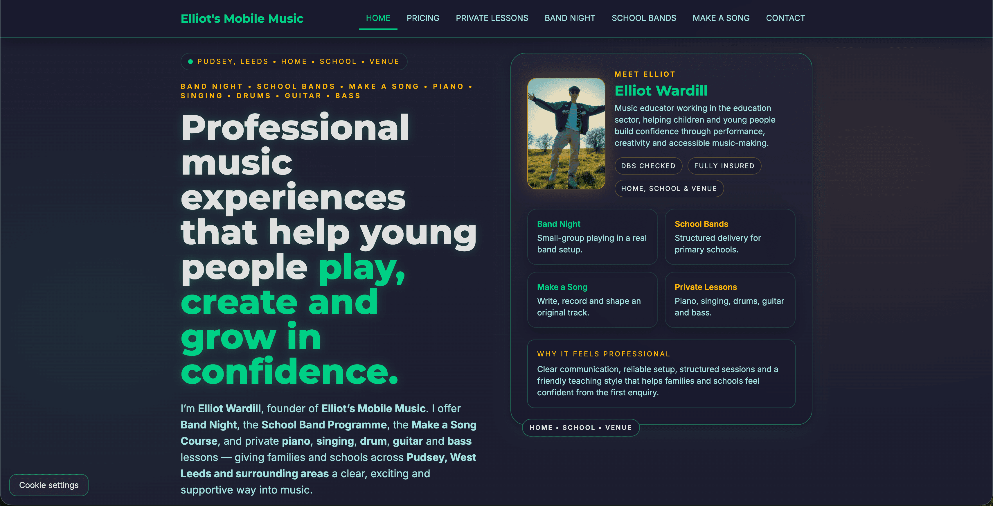 Elliot's Mobile Music website preview